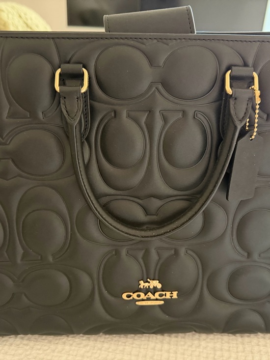 Coach Handbags - Coach Black Embossed Signature Large Maggie Tote with Gold Hardware